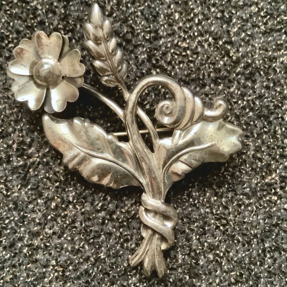Antique/Vintage Sterling Silver Floral pin by LANG